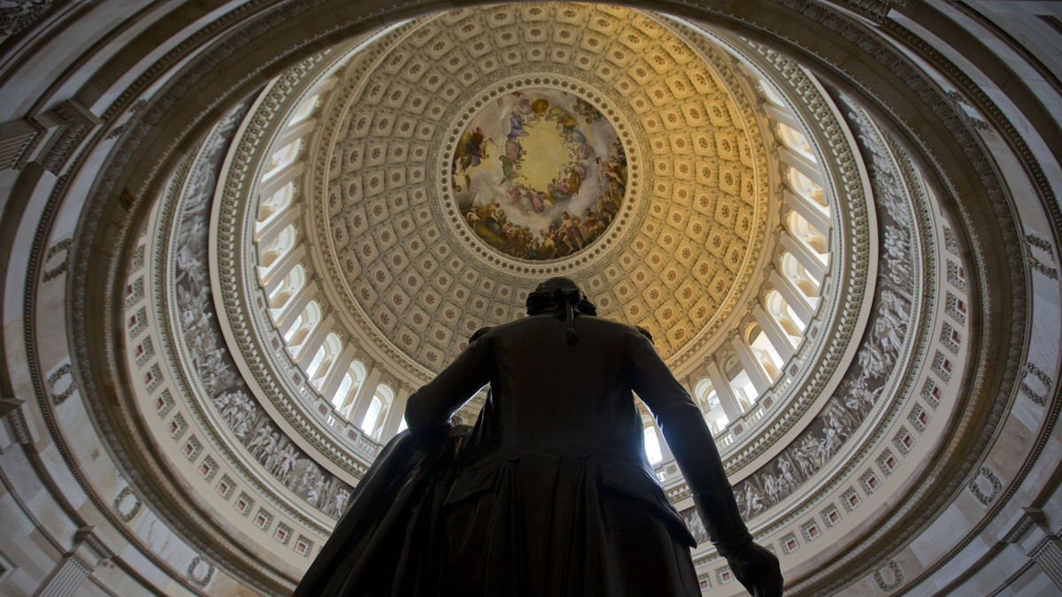  A statue of President George Washington in seen in the Capitol Rotunda on Capitol Hill in Washington, Tuesday, Jan. 28, 2014. President Barack Obama will give his State of the Union address tonight to a joint session of Congress. (Pablo Martinez Monsivais/AP Photo) 