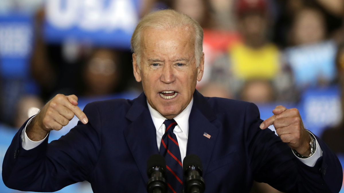 Vice President Joe Biden speaks as he campaigns for Democratic presidential candidate Hillary Clinton at Bucks County Community College in Bristol