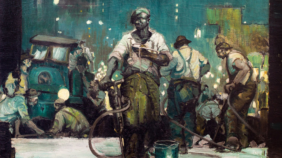  William D. White painting 'Night Shift on Broad Street, 1926' (courtesy/ Biggs Museum of American Art) 