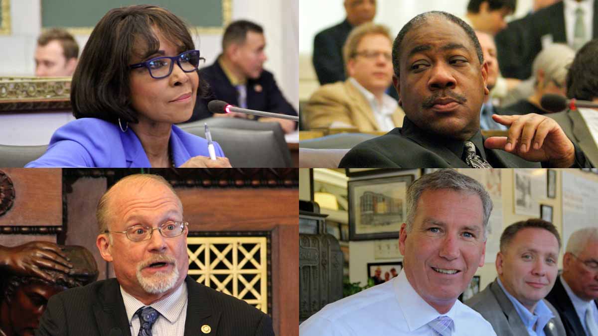  Four Democratic incumbent  at-large Council candidates face a lot of competition in the primary election. They are (clockwise from top left) Blondell Reynolds Brown, Wilson Goode Jr., Ed Neilson and Bill Greenlee. (NewsWorks file photos) 