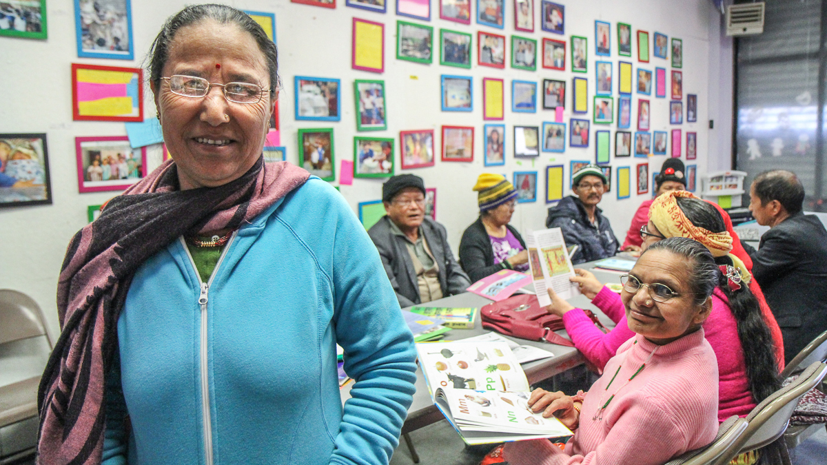  Krishina Thapa (left) and Deo Maya Karki (right), members of the Bhutanese community in Philadelphia, say they feel love for the victims of the Nepal earthquake. (Kimberly Paynter/WHYY) 