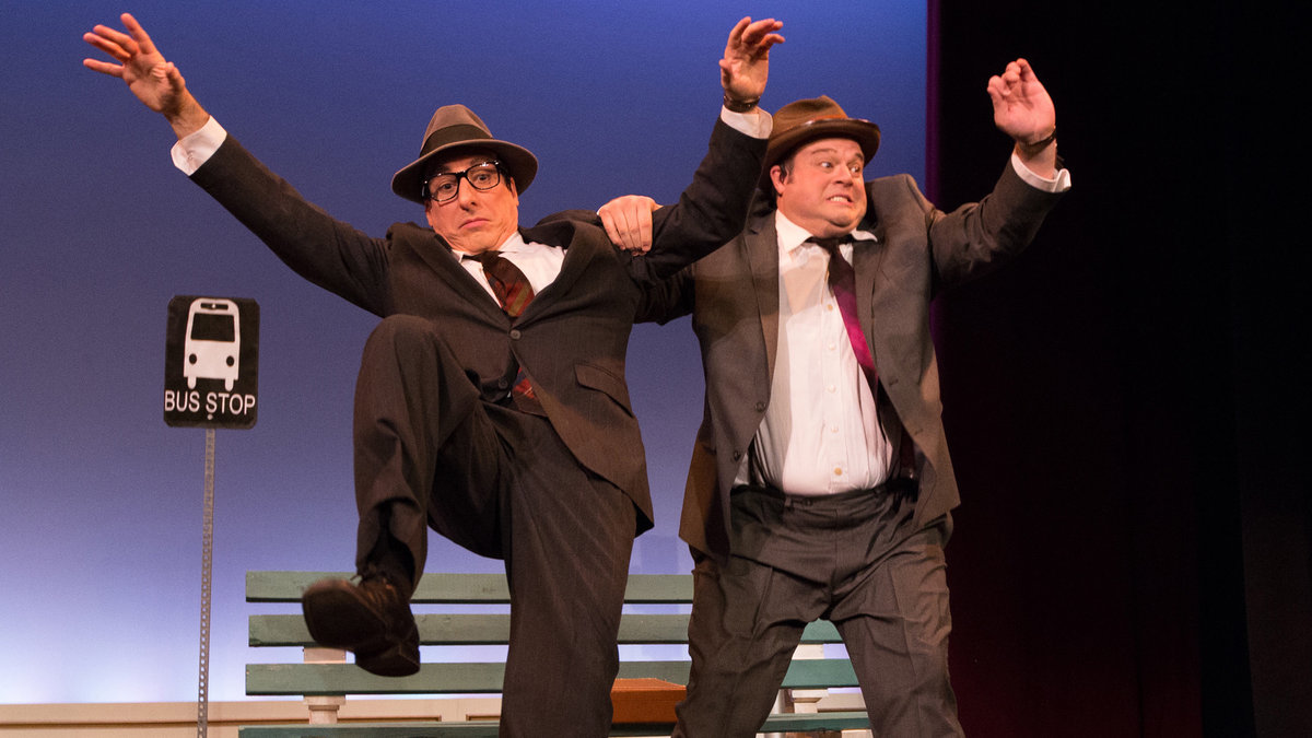  Dave Jadico (left) and Scott Greer in a sketch in which sound effects are the only dialogue, in 1812 Productions' 'The Big Time: New Vaudeville for the Holidays.' (Photo courtesy of Mark Garvin)  