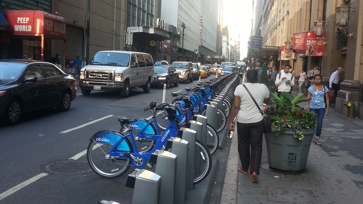  Citibank sponsors the bike share program in New York City. (Tom MacDonald/WHYY) 