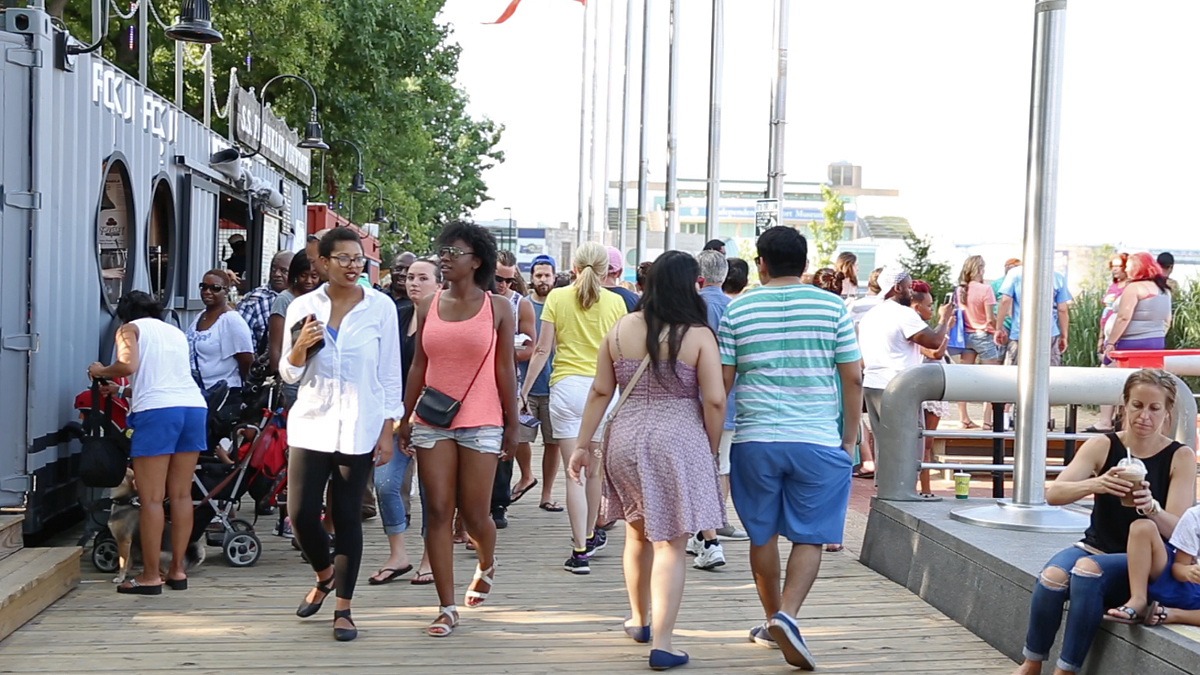 People come from all over the city to enjoy Philadelphia's Spruce Harbor Park