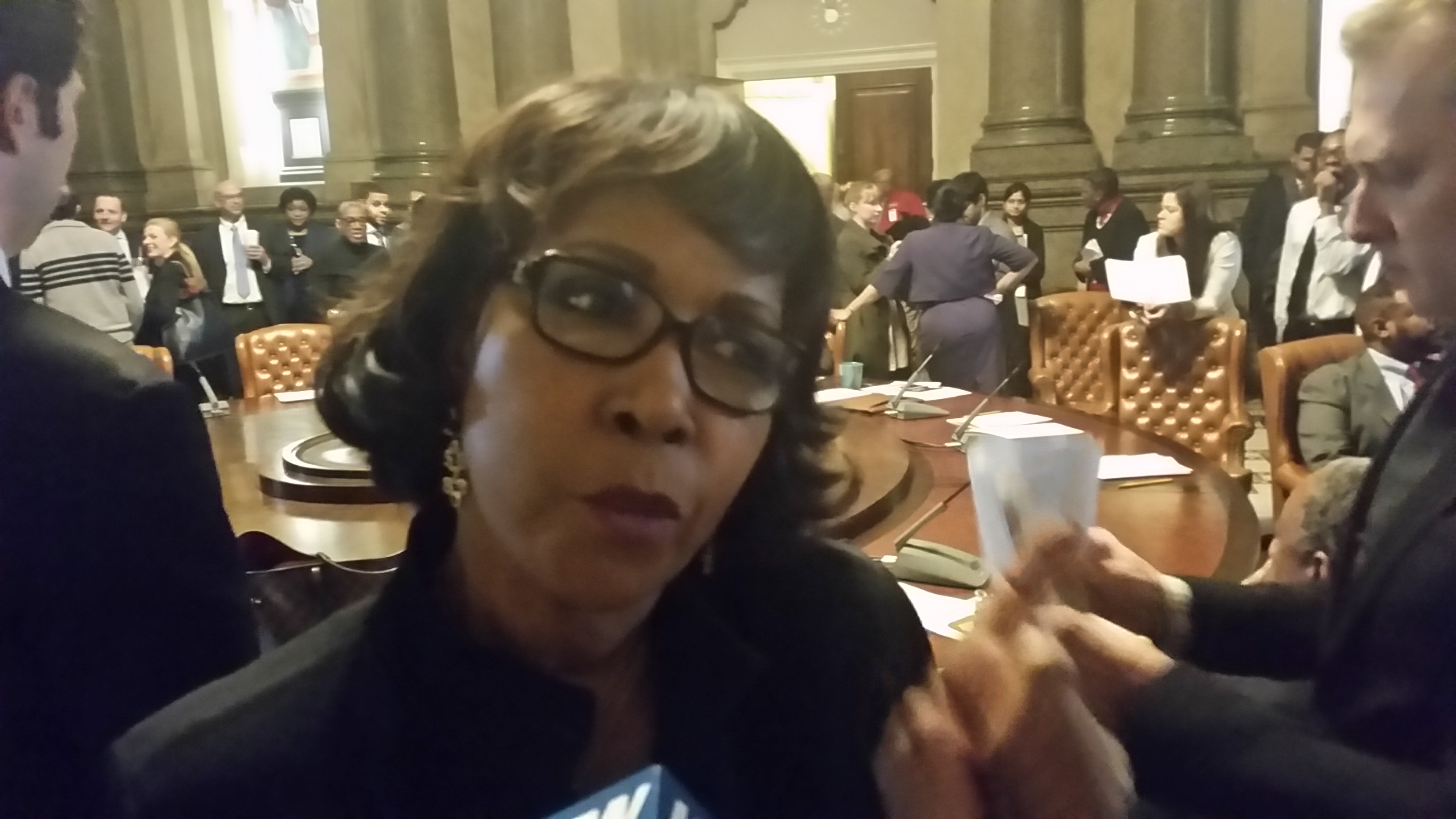 Councilwoman Blondell Reynolds Brown talks about the need for more trash receptacles in the city. (Tom MacDonald/WHYY)  