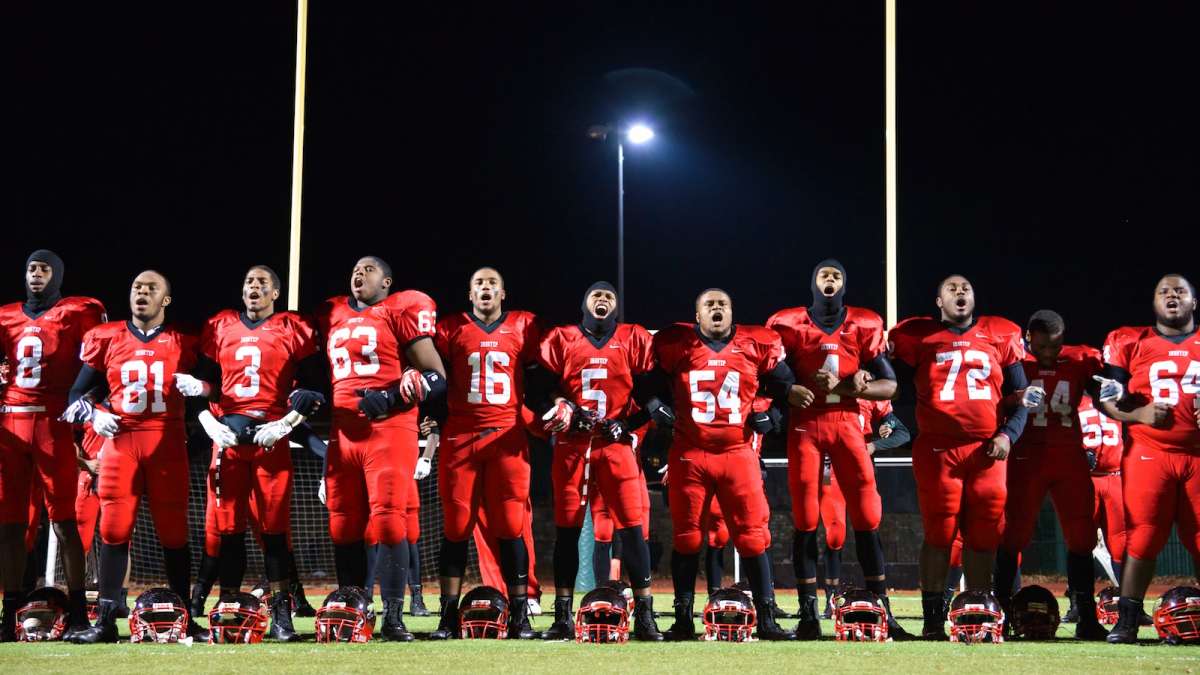  The Panthers celebrate their PIAA District 12 championship win over West Catholic on Friday night. (Bas Slabbers/for NewsWorks) 