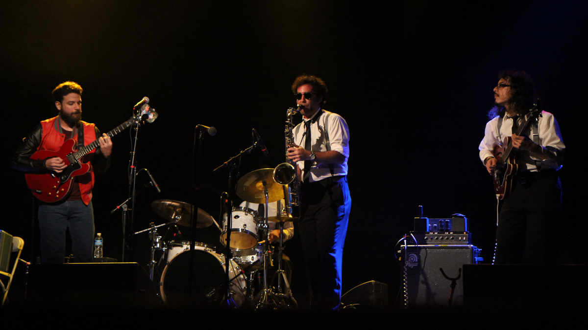  Philly's Back to the Future Tribute Band 'It's Marvin, Your Cousin Marvin Berry' performs at Burlesque to the Future. (Kimberly Paynter/WHYY) 
