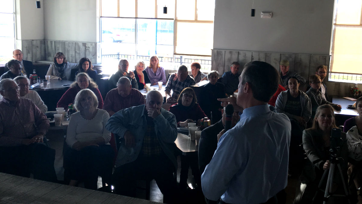 Gov.-elect John Carney answers questions from voters Thursday at a Georgetown restaurant. (Mark Eichmann/WHYY)