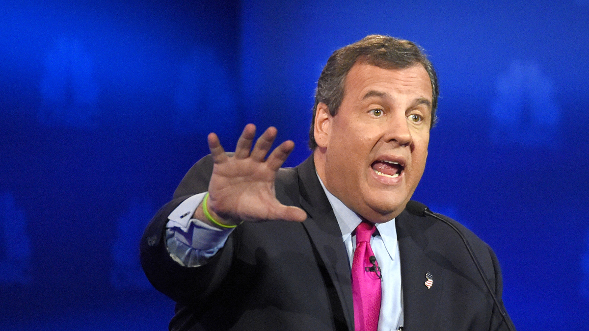  Chris Christie is shown at the CNBC Republican presidential debate at the University of Colorado on Oct. 28. (AP Photo/Mark J. Terrill) 