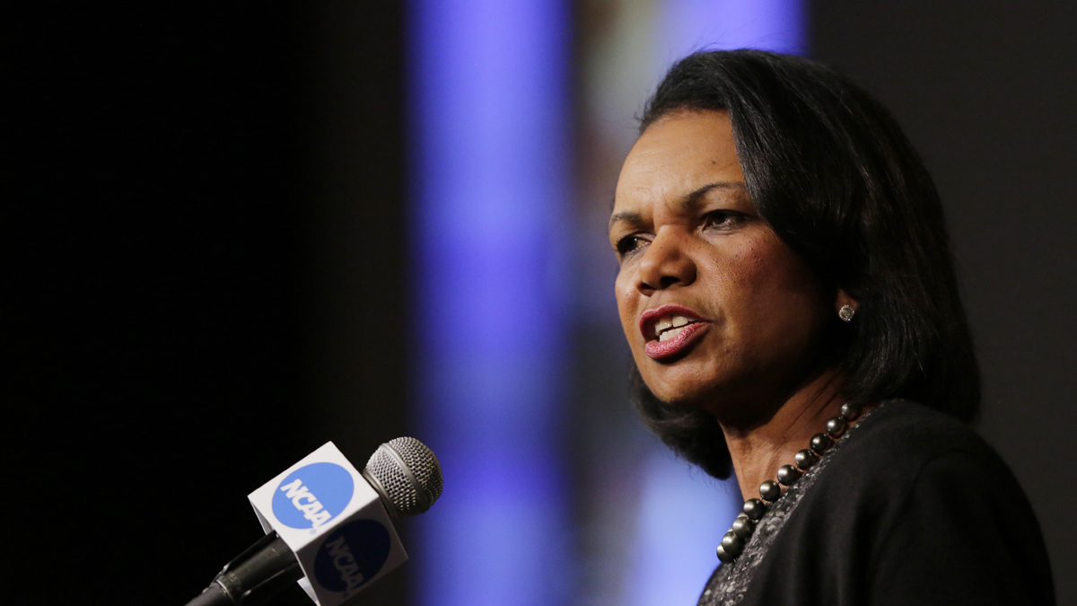 Former Secretary of State Condoleeza Rice has turned down a request to run an independent bid for president. She is shown speaking at an NCAA Convention luncheon in January. (AP Photo/Eric Gay