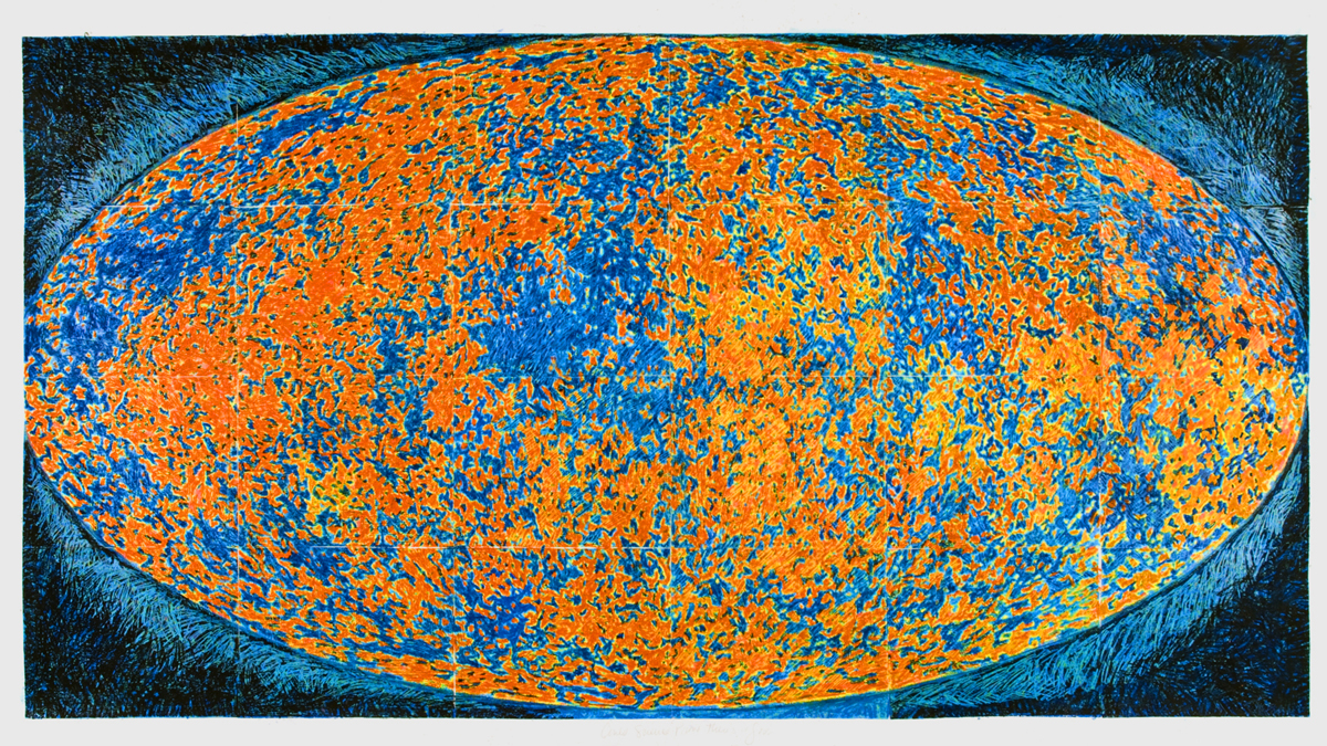  In this image,  printmaker Judith K. Brodsky asks if science can prove the existence of God?  