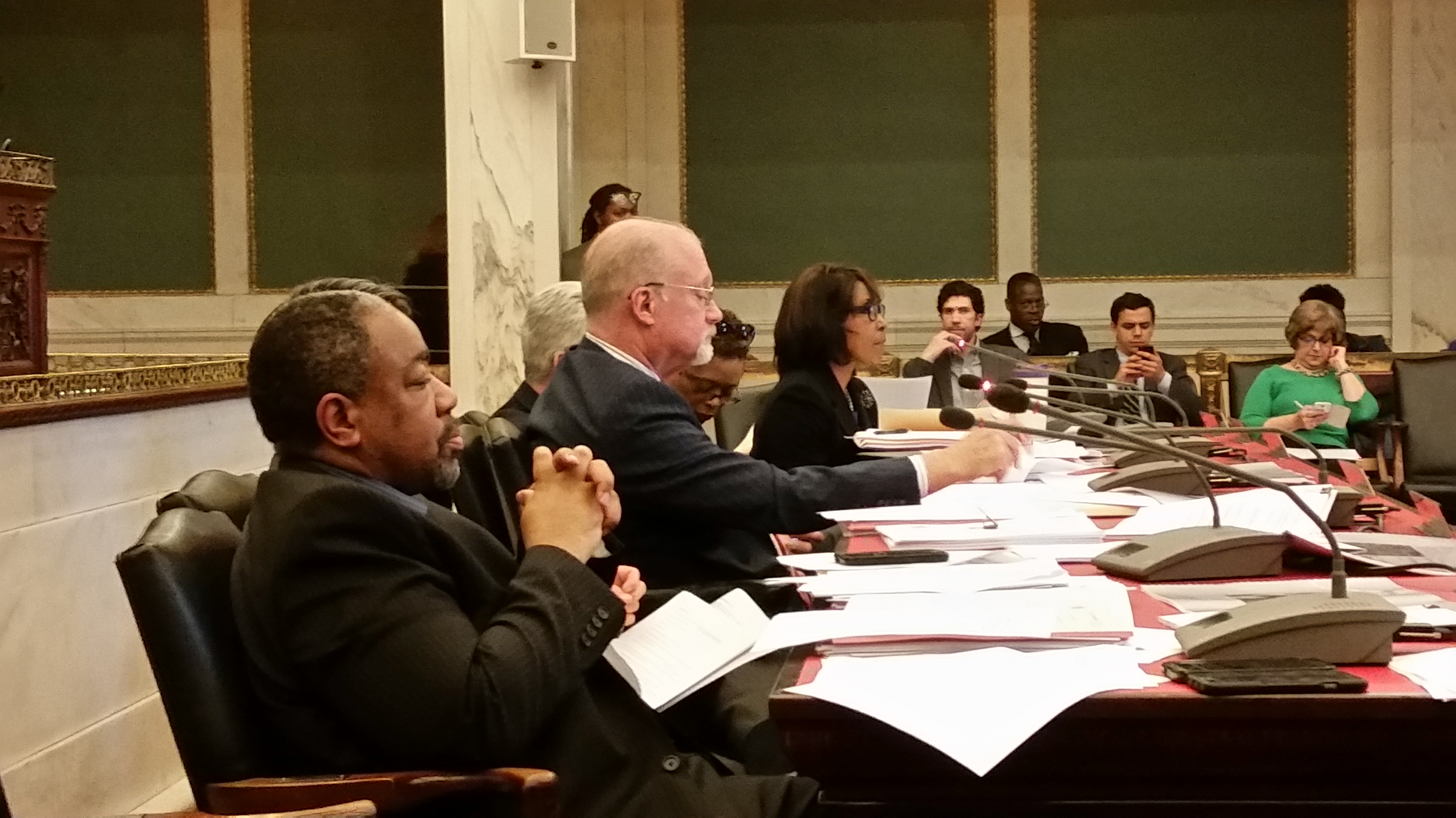  Philadelphia City Council has been listening to proposals for developing 200 acres on the Delaware River as a container port. (Tom MacDonald/WHYY)  