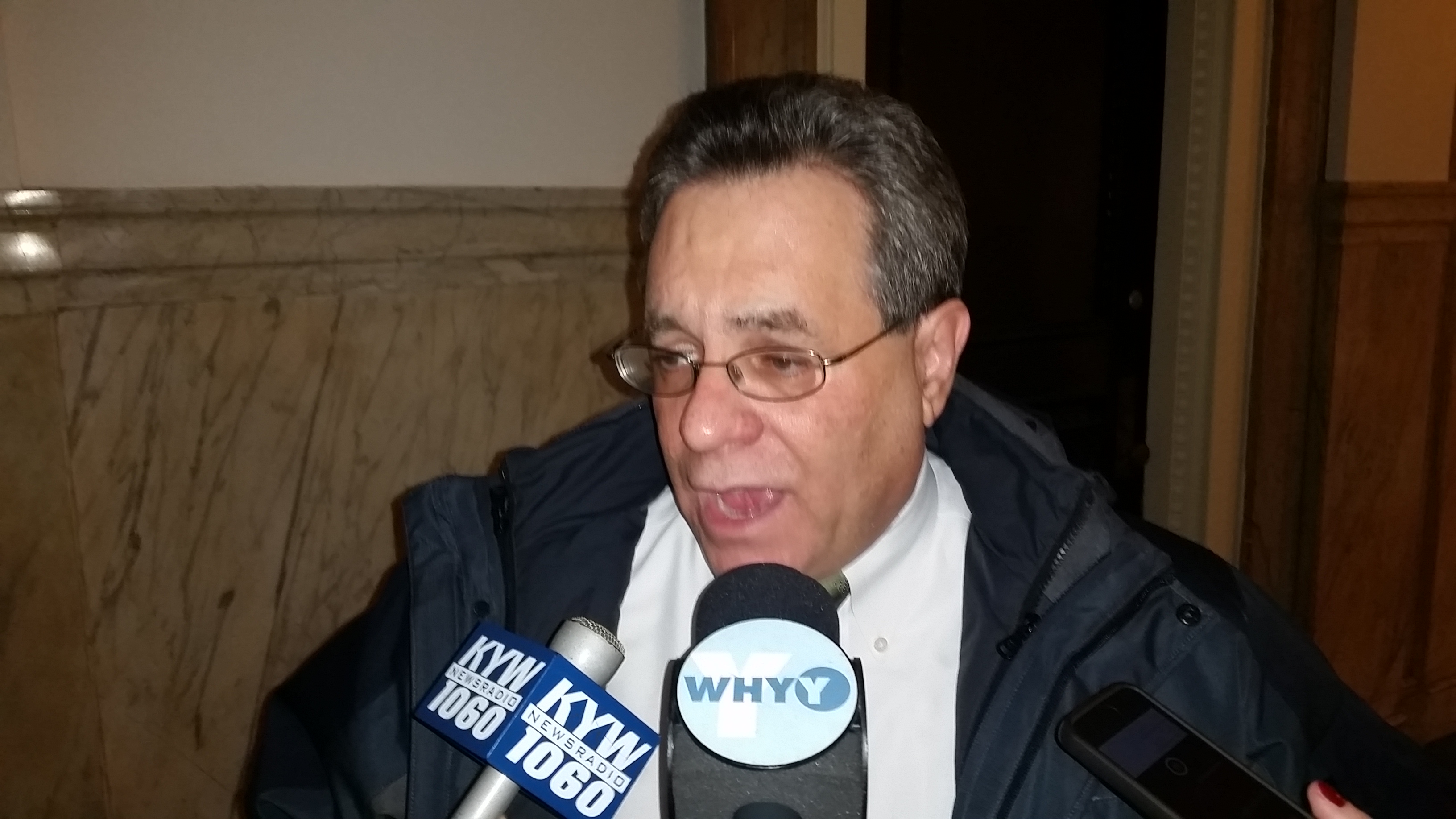  Philadelphia Streets Commissioner Dave Perri said Thursday trash collections will be postponed until next week as city workers clear streets of snow. (Tom MacDonald/WHYY) 