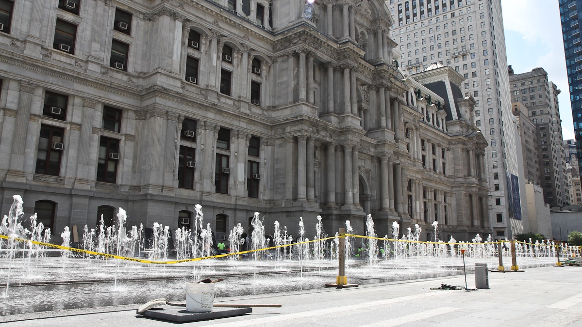 Dilworth Plaza is reopening on September 4th and will have a skating rink, a cafe and fountains. (pictured) (Kimberly Paynter/WHYY)