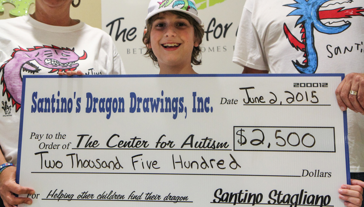 Santino 'The Dragon Master' Stagliano presented a check for $2,500 to The Center for Autism on Tuesday afternoon. (Kimberly Paynter/WHYY) 