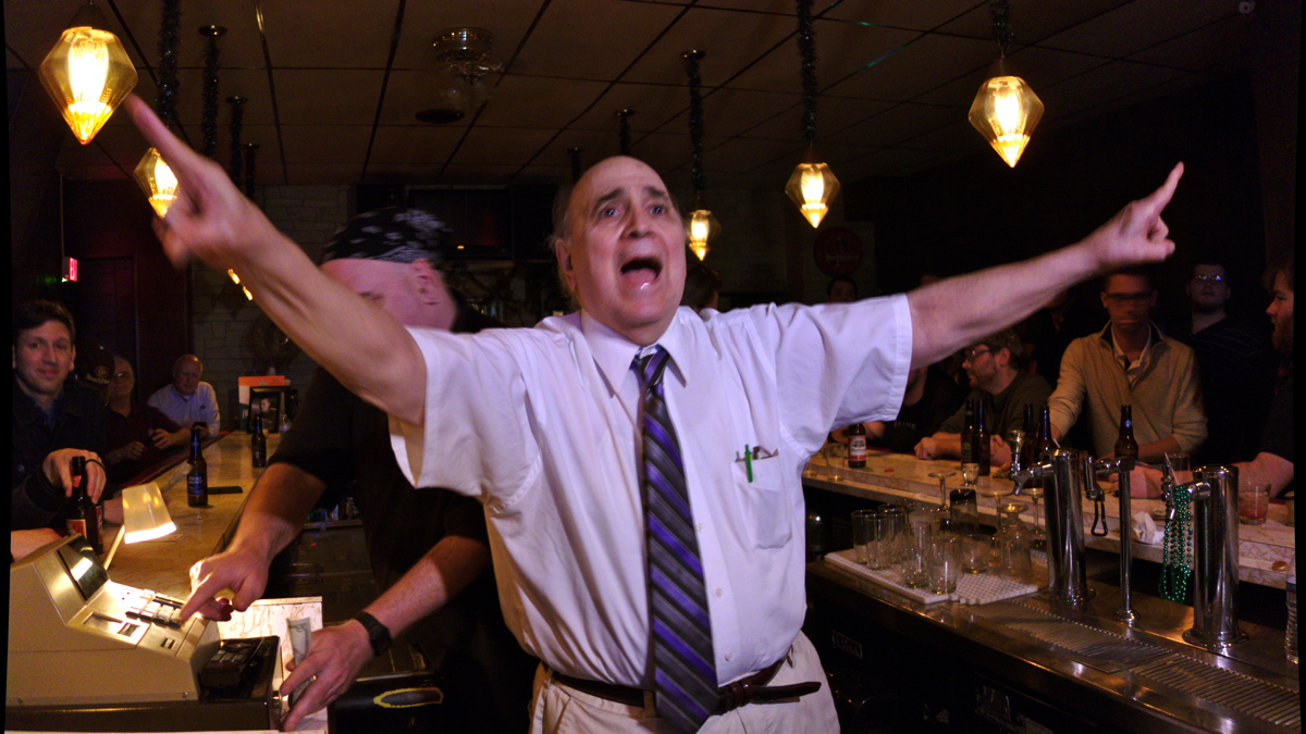  Joe Philistine, 80, presides over his Wilkes-Barre bar for one last time after 53 years at Donahue's Hourglass Lounge on South Main Street. (Photo courtesy of Quinn Fusting) 