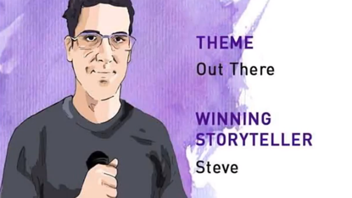  Illustration of Steve Clark named best storyteller in Philadelphia after his First Person Arts Grand Slam performance (Screen grab via First Person Arts Grand Slam winning storyteller youtube video) 