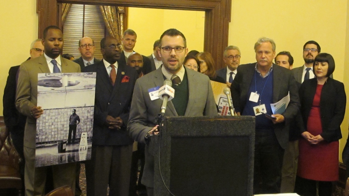 Coalition members urge New Jersey leaders to take action to mitigate effects of climate change. (photo by Phil Gregory)