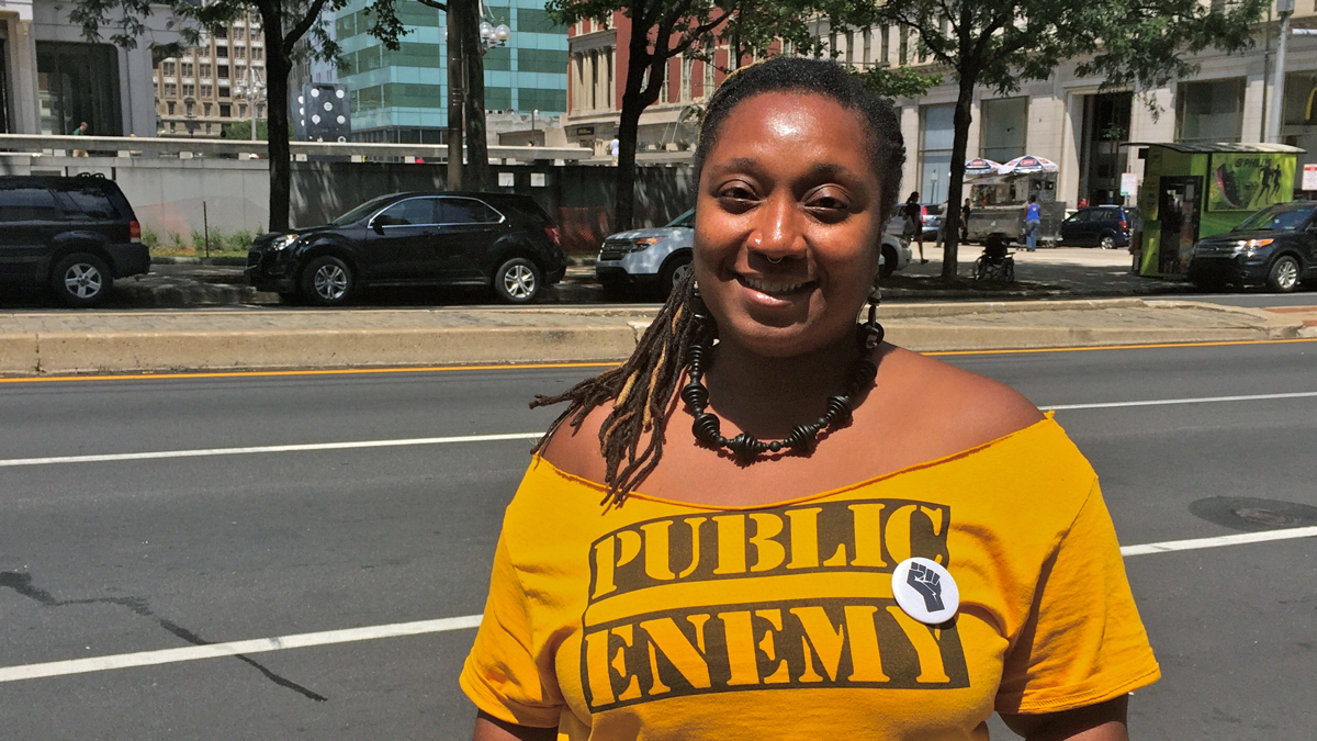 Erica Mines of the Philly Coalition for REAL Justice. (Dana DiFilippo/WHYY)