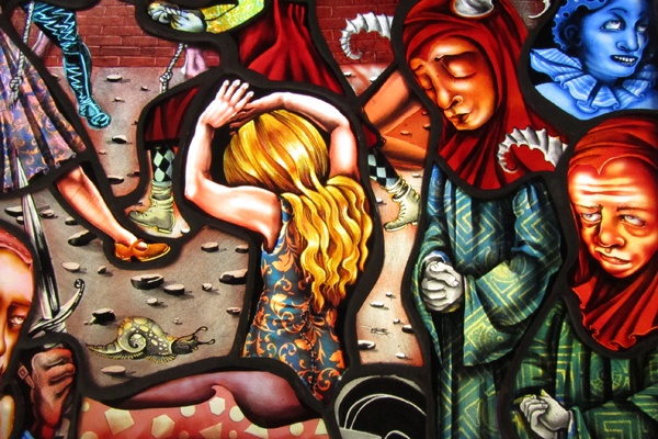  A stained glass window, previously on display at Eastern State Penitentiary by Judith Schaechter, one of last year's  Art,Feminism Wikipedia Edit-A-Thon entries. (Peter Crimmins/WHYY) 