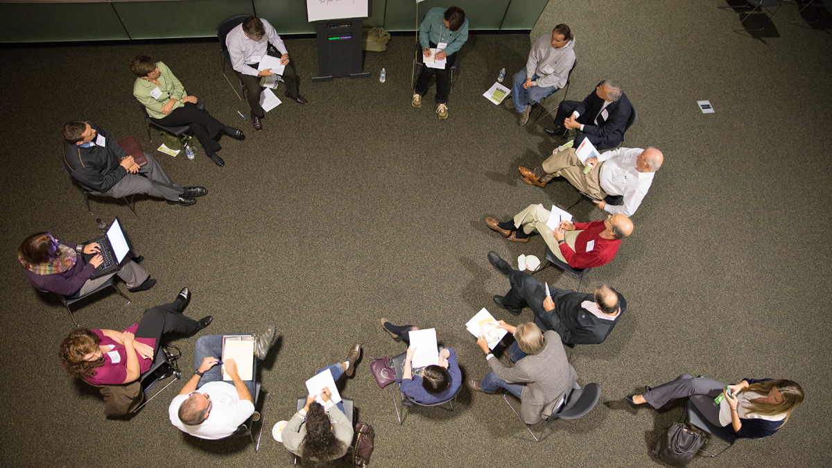  Participants at the Keystone Crossroads forum at WITF were asked to discuss issues facing Pennsylvania cities in breakout listening groups.  (Lindsay Lazarski/WHYY) 