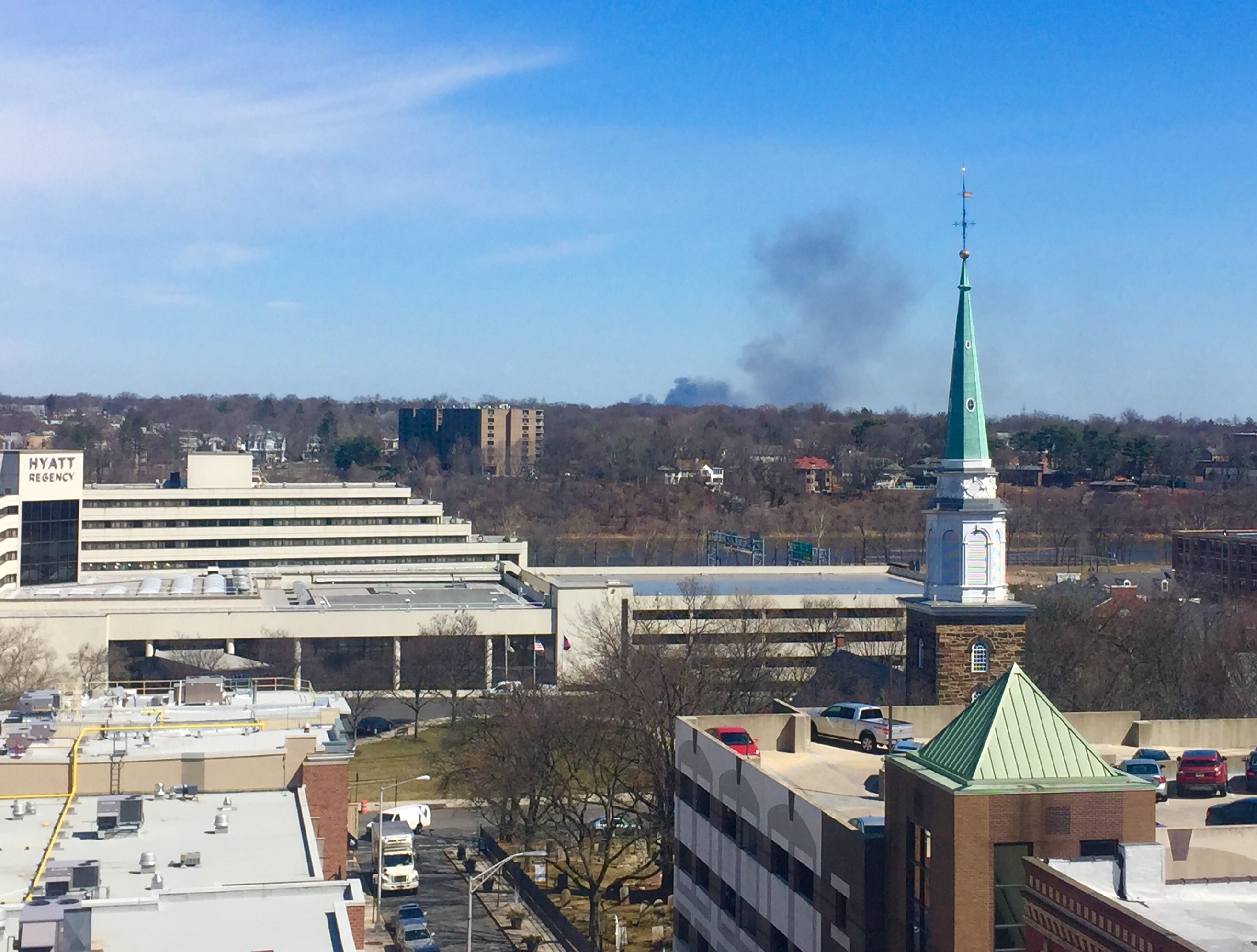  A smoke column from a brush fire near the Raritan River in Edison as seen from New Brunswick by JSHN contributor Andreica Maldonado.  