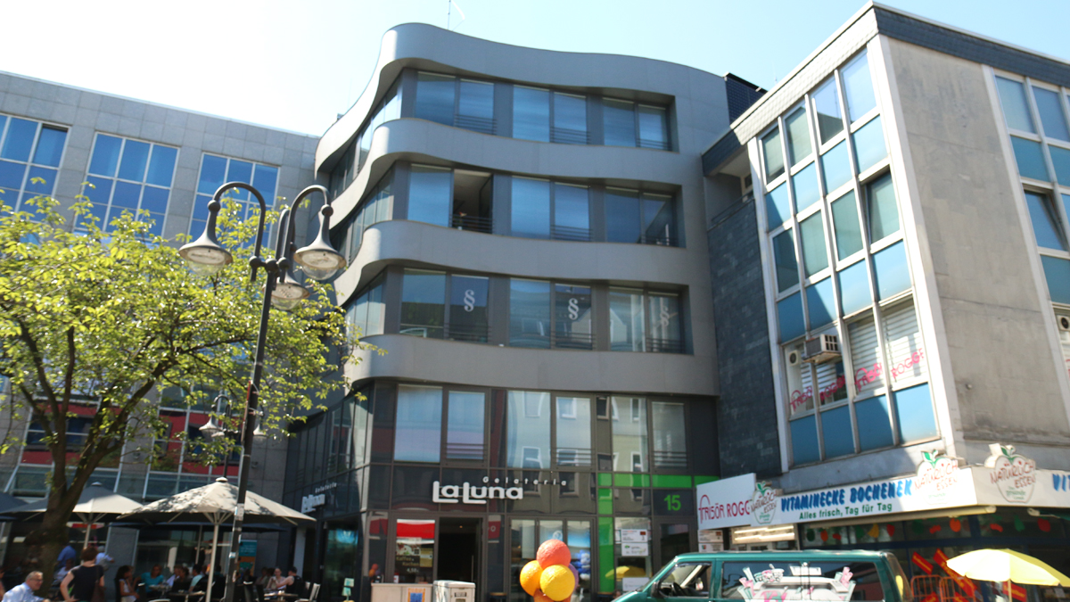  A retrofitted office/apartment building in Bottrop, Germany. (Marielle Segarra/WHYY) 
