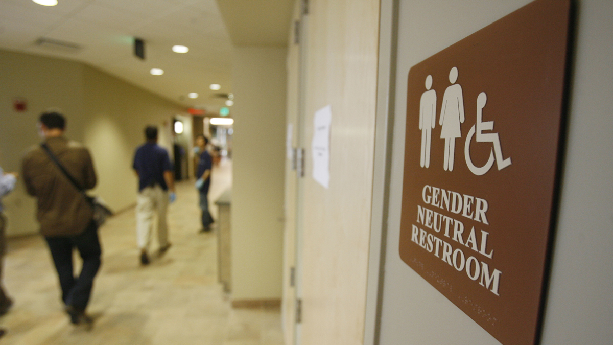 A sign marks the entrance to a gender-neutral restroom at the University of Vermont in Burlington, Vt. (Toby Talbot/AP Photo, file) 