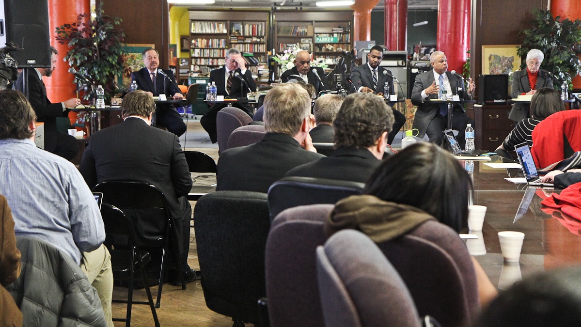  Way back in February, the six Democratic mayoral candidates attended the first forum of the campaign, in Parkside. (Kimberly Paynter/WHYY) 