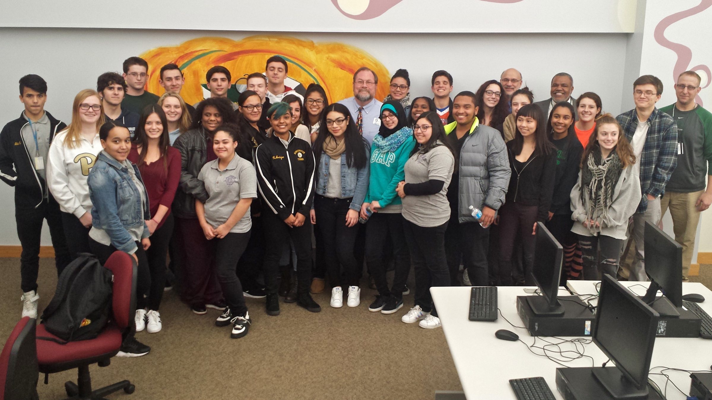 Kensington and Methacton students pose for a photo during an exchange visit to Methacton High School