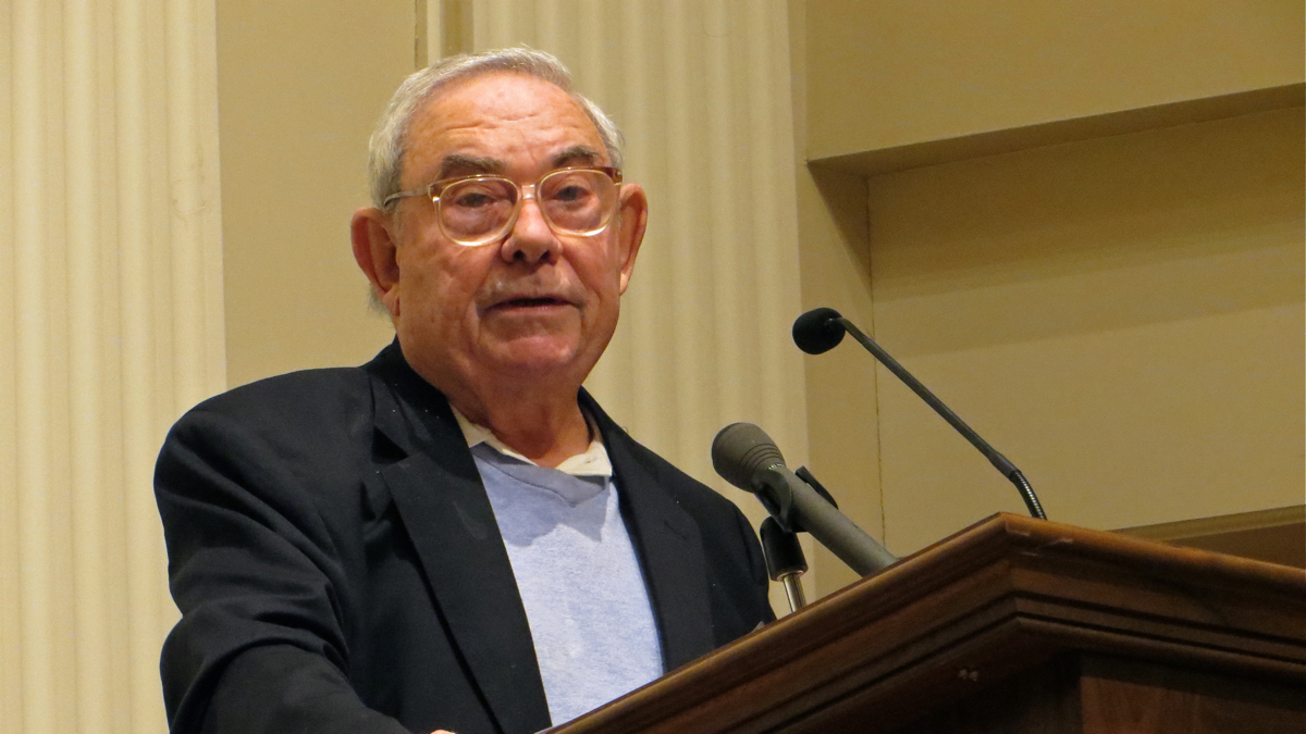 Dr. Leonard Hayflick receives the John Scott Award at Philadelphia's American Philosophical Society on Friday, November 21st. (Taunya English/WHYY)