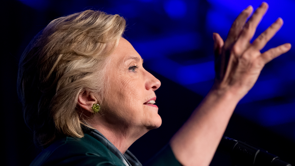 Democratic presidential candidate Hillary Clinton speaks at a Women for Hillary fundraiser at the Hyatt Regency in Washington
