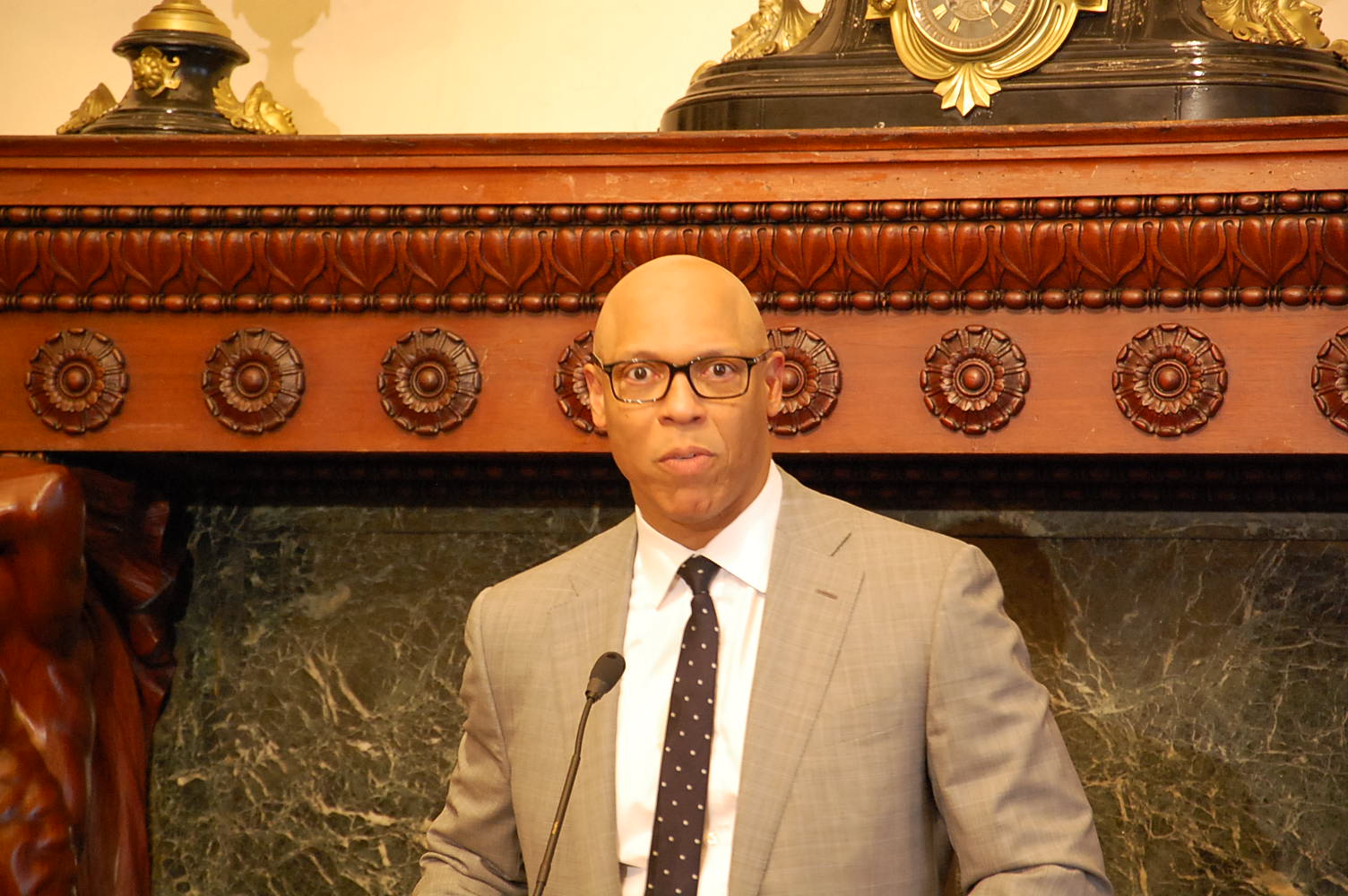 Philadelphia School Superintendent William Hite makes announcement about Muslim holidays. (Tom MacDonald/WHYY)