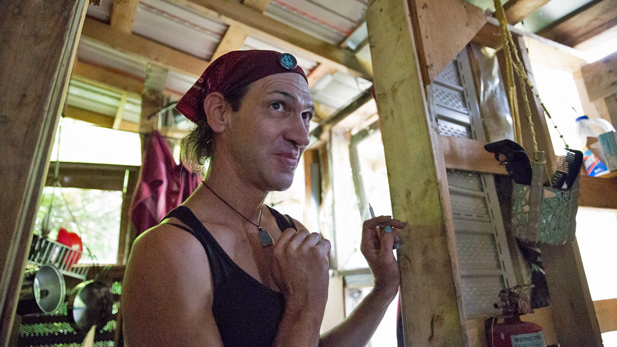  Last year, Davina Delor was living in a shelter she built in Allentown. (Lindsay Lazarski/WHYY) 