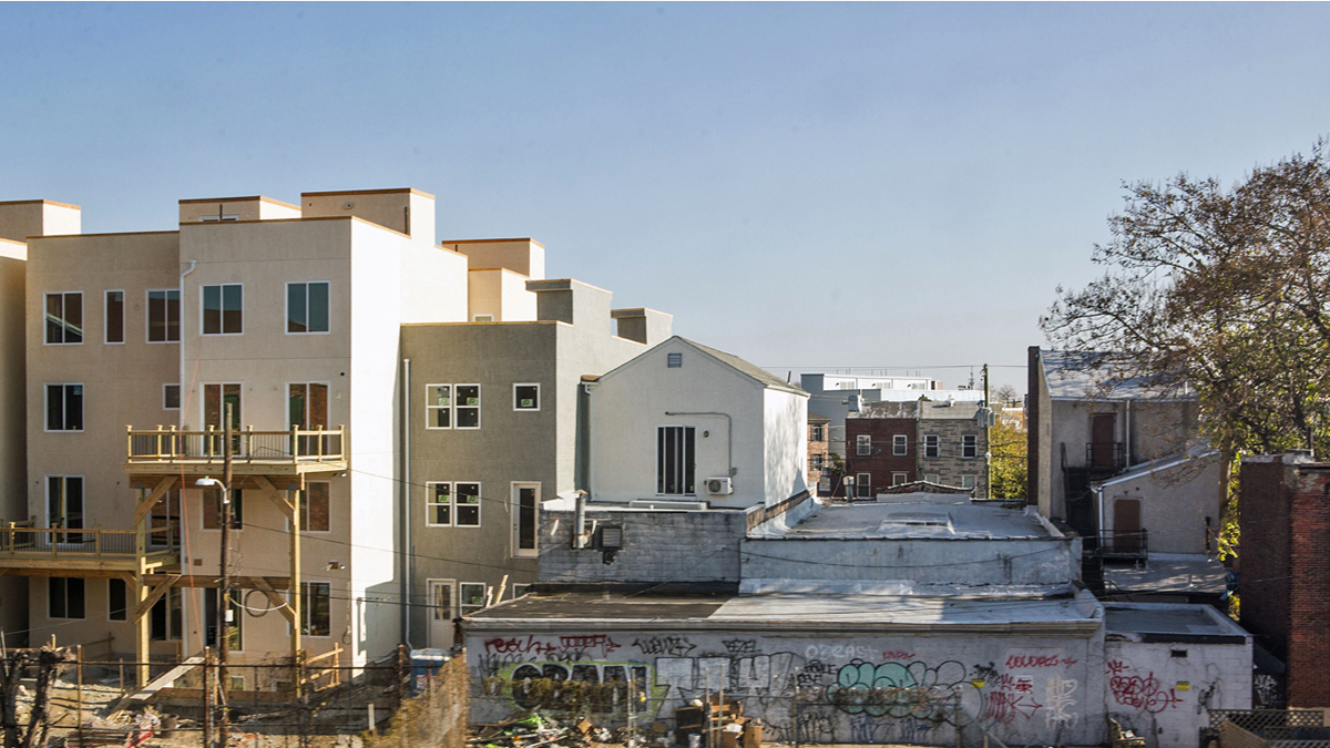 New homes under construction in Philadelphia. (Jessica Kourkounis/for NewsWorks)