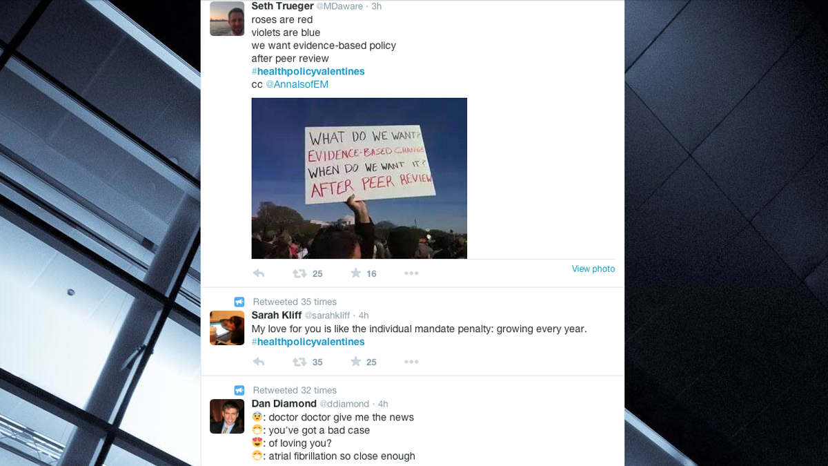 A small selection of tweets included in the #healthpolicyvalentines thread.