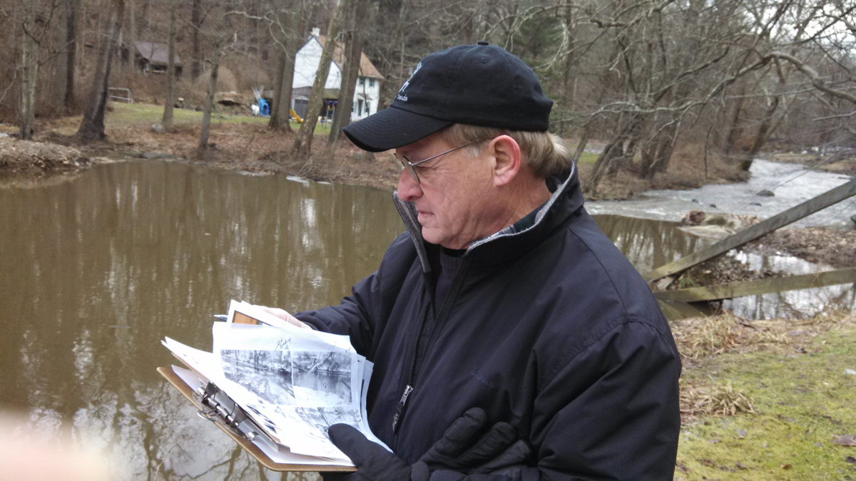 IceWatch USA volunteer Bob Berke prepares to measure ice in Delaware County. (Kimberly Haas/for The Pulse)