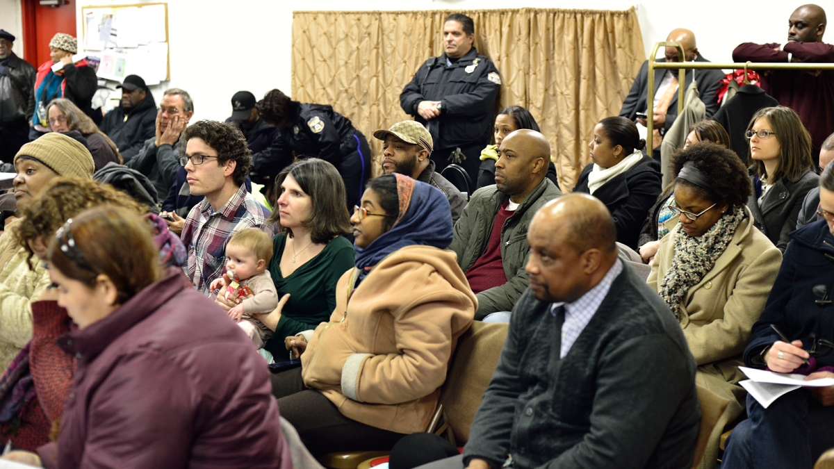  The initial PhillyRising neighborhood meeting (shown here) was about introductions. On Thursday night, residents and officials tried to hone a mission. (Bas Slabbers/for NewsWorks) 