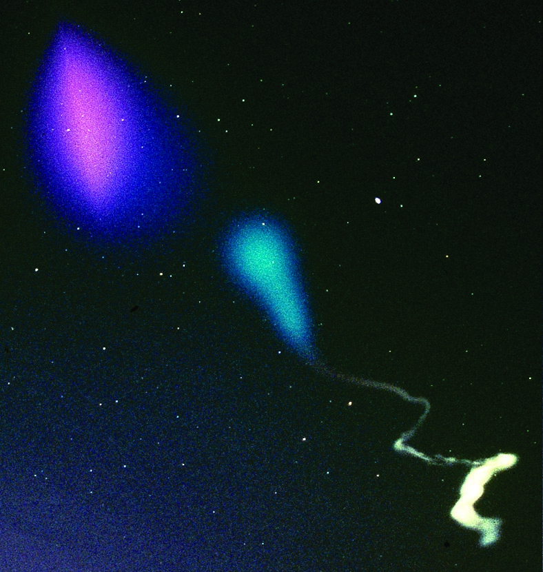  Vapor clouds following a sounding rocket launch. (Image: NOAA) 