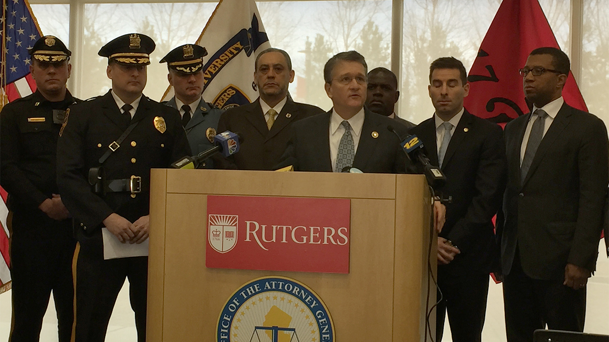  Acting Attorney General John Hoffman announces $2.5 million to equip New Jersey police departments with body cameras. (Joe Hernandez/WHYY) 