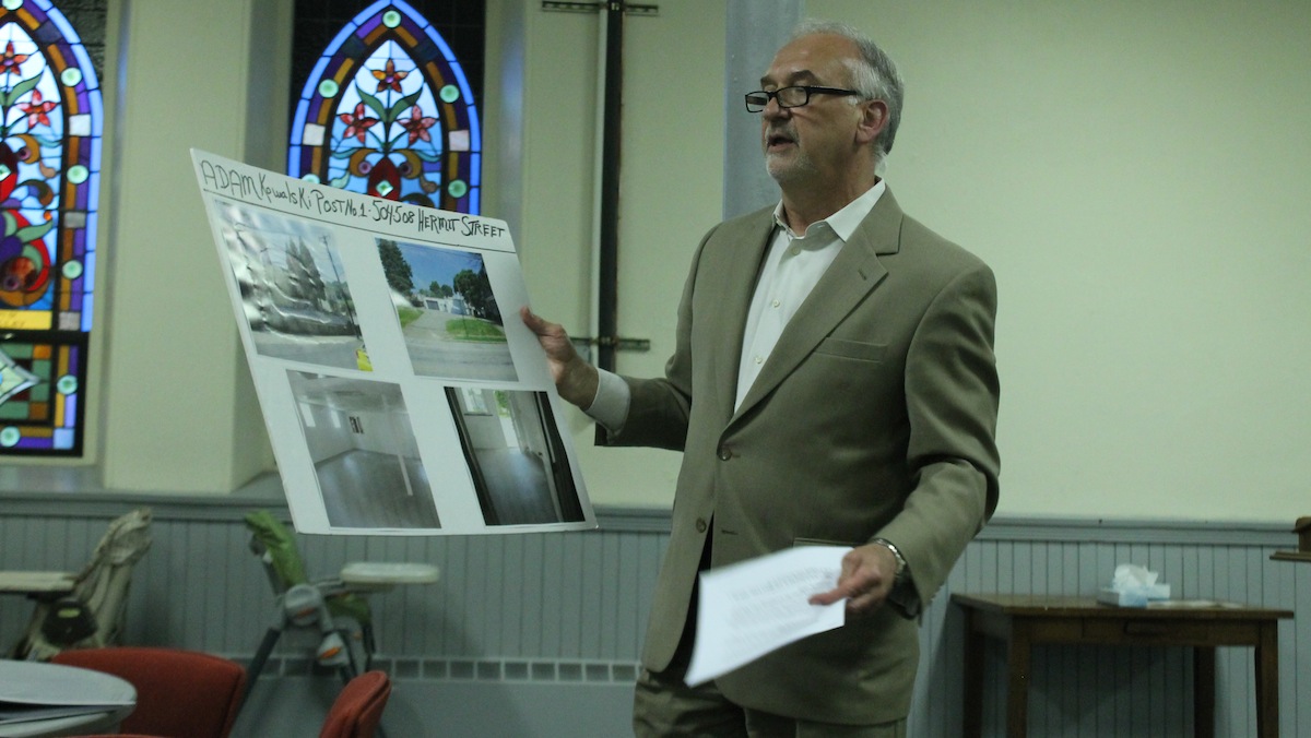  Paul T. Sosnowski, the representing lawyer for the Kowalski Post, at Monday night's meeting. (Matthew Grady/WHYY) 