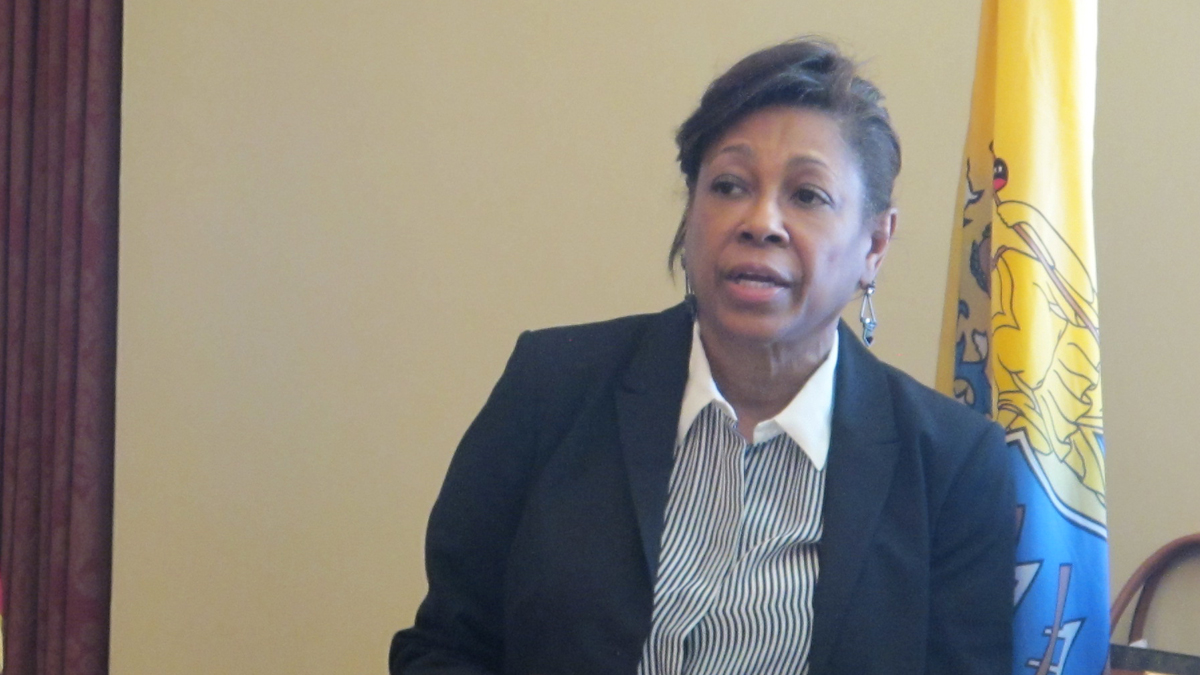  New Jersey Sen. Sandra Cunningham, D-Hudson, discusses a proposal for a task forces to address sex assaults on  campus. (Phil Gregory/WHYY)  