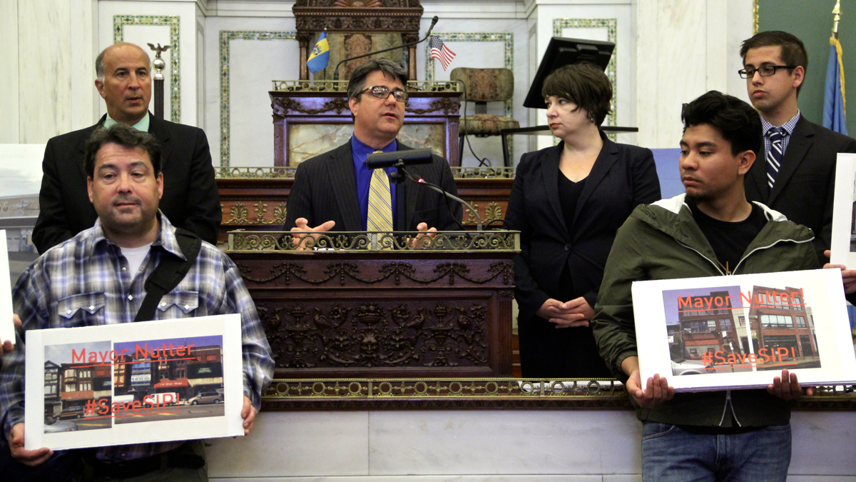 Councilman Bobby Henon speaks in support of the Storefront Improvement Project before City Council budget hearings. (Emma Lee/WHYY)