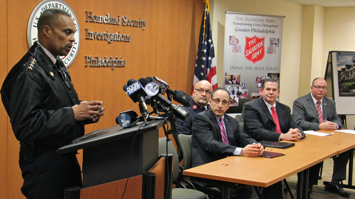 Philadelphia Police Commissioner Richard Ross announces formation of a multiagency task force to target human trafficking.  (Emma Lee/WHYY)