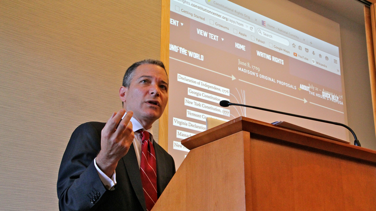  Jeffrey Rosen, president and CEO of the National Constitution Center, introduces the Interactive Constitution. (Emma Lee/WHYY) 