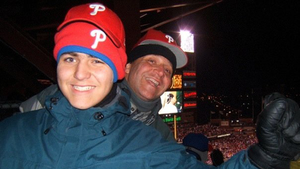  The author with son Jacob at part two of the  final game of the 2008 World Series. (Photo courtesy of the fan in the next seat.) 