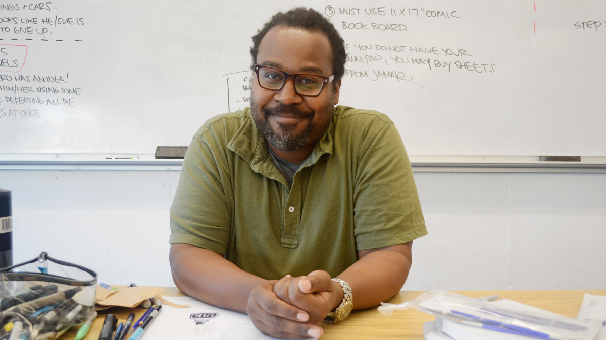 Jamar Nicholas in his classroom at Moore College of Art.  (Maanvi Singh/NewsWorks)