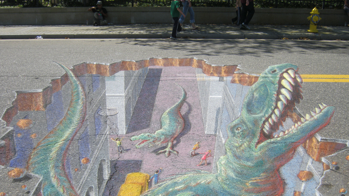  Japanese artist Tomoteru Saito of Japan created this dinosaur. (Alaina Mabaso/for NewsWorks) 