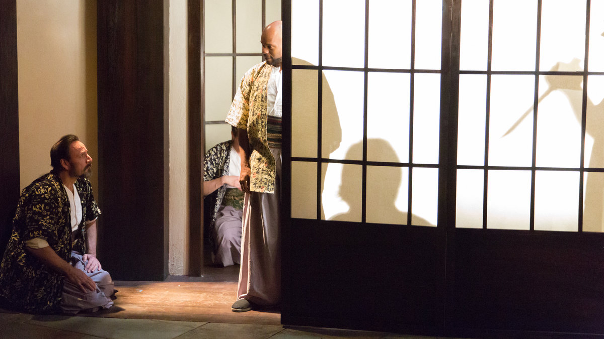  Joe Guzman (left) as Cassius and Forrest McClendon as Julius Caesar in Lantern Theater Company's production of William Shakespeare's 'Julius Caesar.' (Photo courtesy of Mark Garvin) 