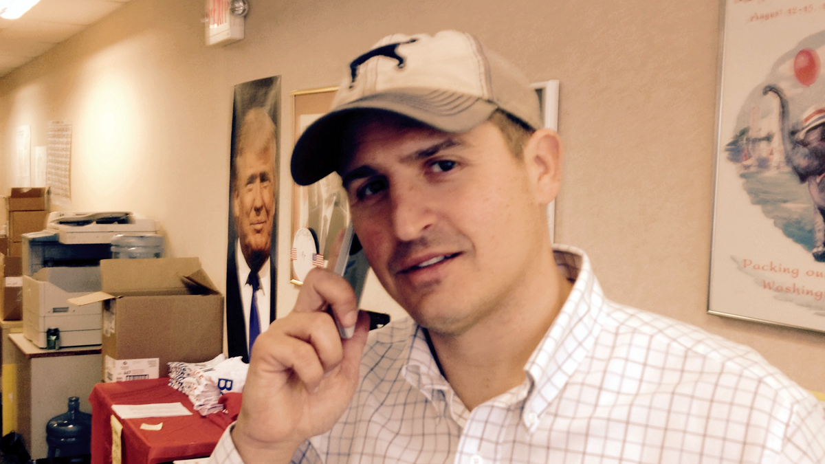  Philadelphia GOP leader Joe DeFelice works the phones on Election Day, Nov. 8. (NewsWorks file photo) 